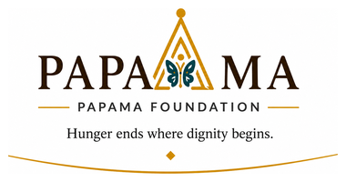 PAPAMA: Beyond Hunger. Charity to Responsibility. Book cover showing two people looking at a golden circle